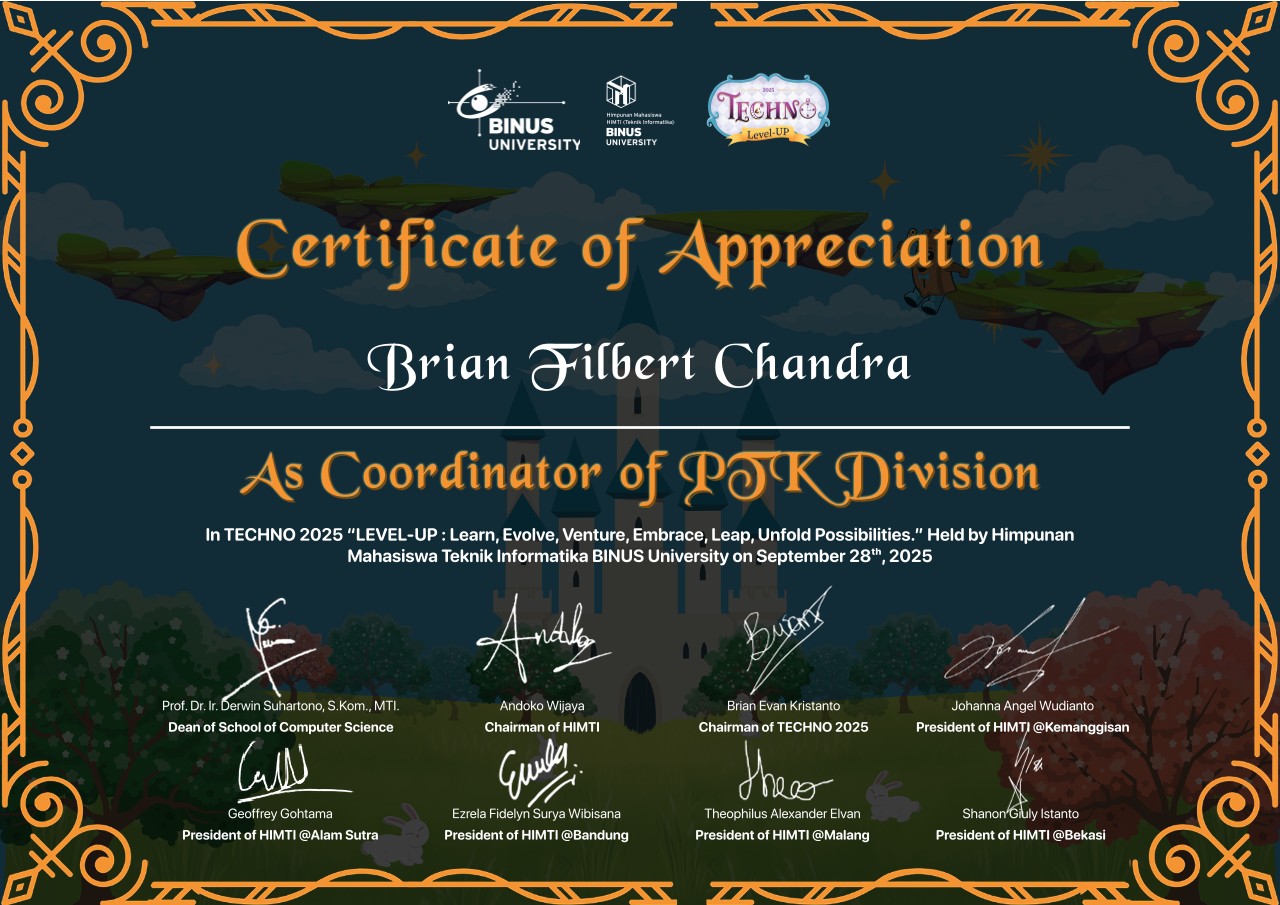 TECHNO 2025 certificate of appreciation